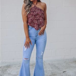 LOVELY DAY Red Scarf Top S